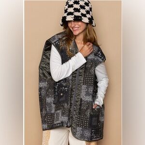 POL Deep Olive Patchwork Reversible Women's Vest